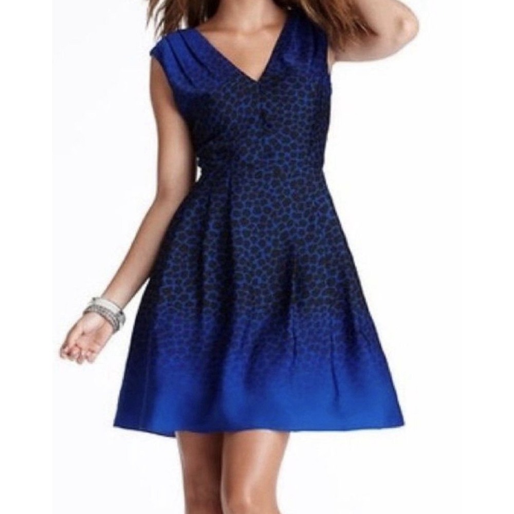 Loft Women's Blue Black Ombre Sleeveless Fit & Flare Dress V-Neck Cocktail 8